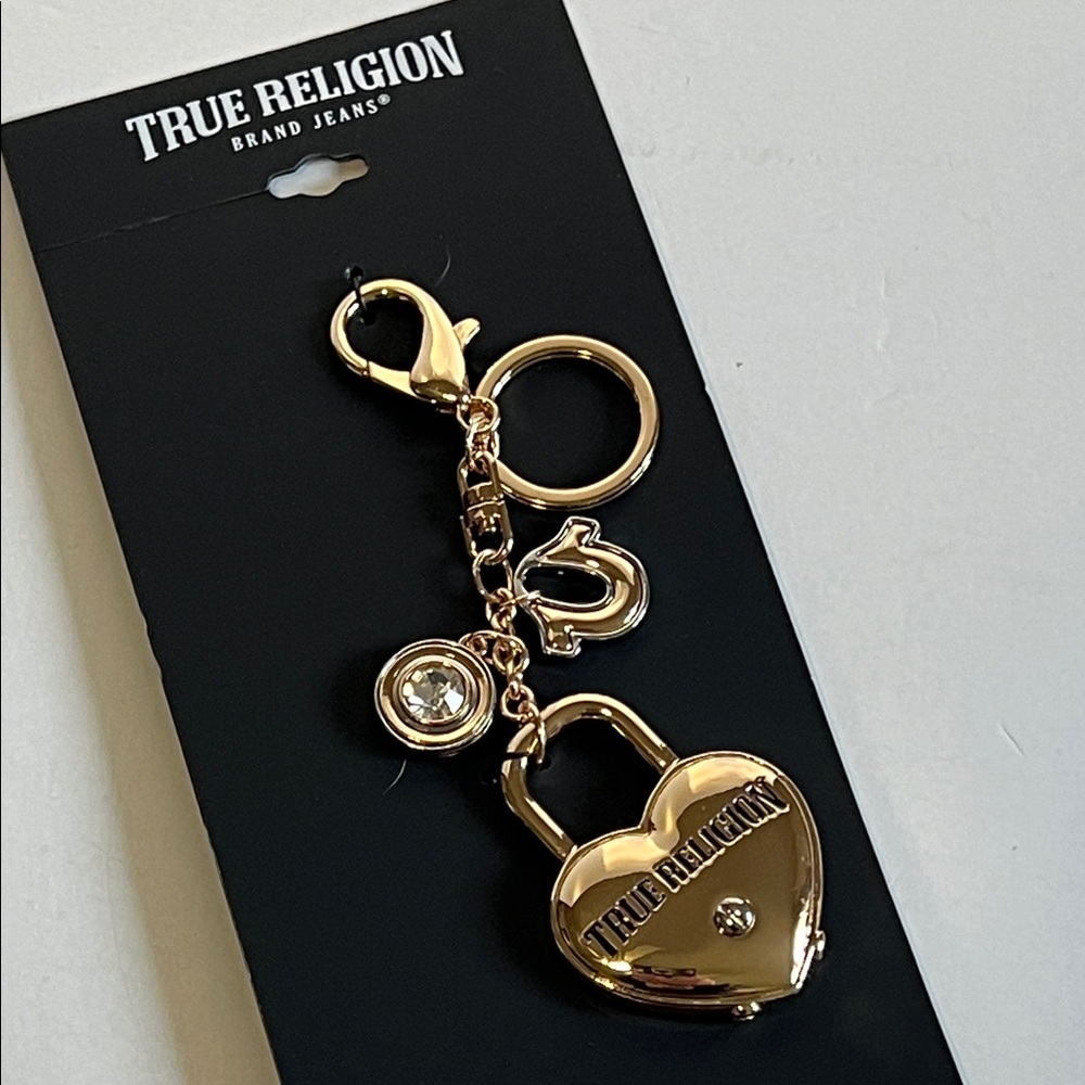 True Religion Gold Heart Lock Keychain